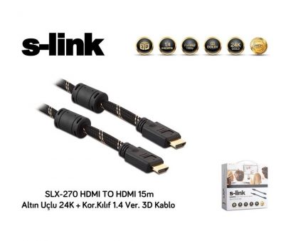 S-Link SLX-270 HDMI TO HDMI 15m Altın Uçlu 24K + K