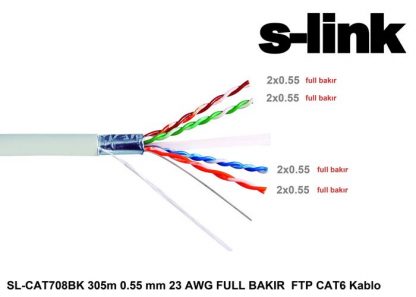 S-link SL-CAT708BK 305m 0.55mm 23 AWG Bakır Kablo
